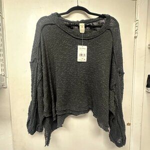 We the Free People Island Girl Beach Hacci Top Pullover Black NWT! Size S